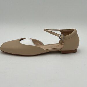 Beige Classic Square Toe D'Orsay Flat Sandals Ankle Strap Low Heel Dress Shoes